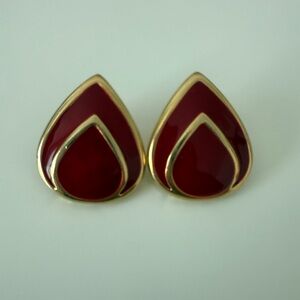 Vintage Gold and Red Teardrop Earrings